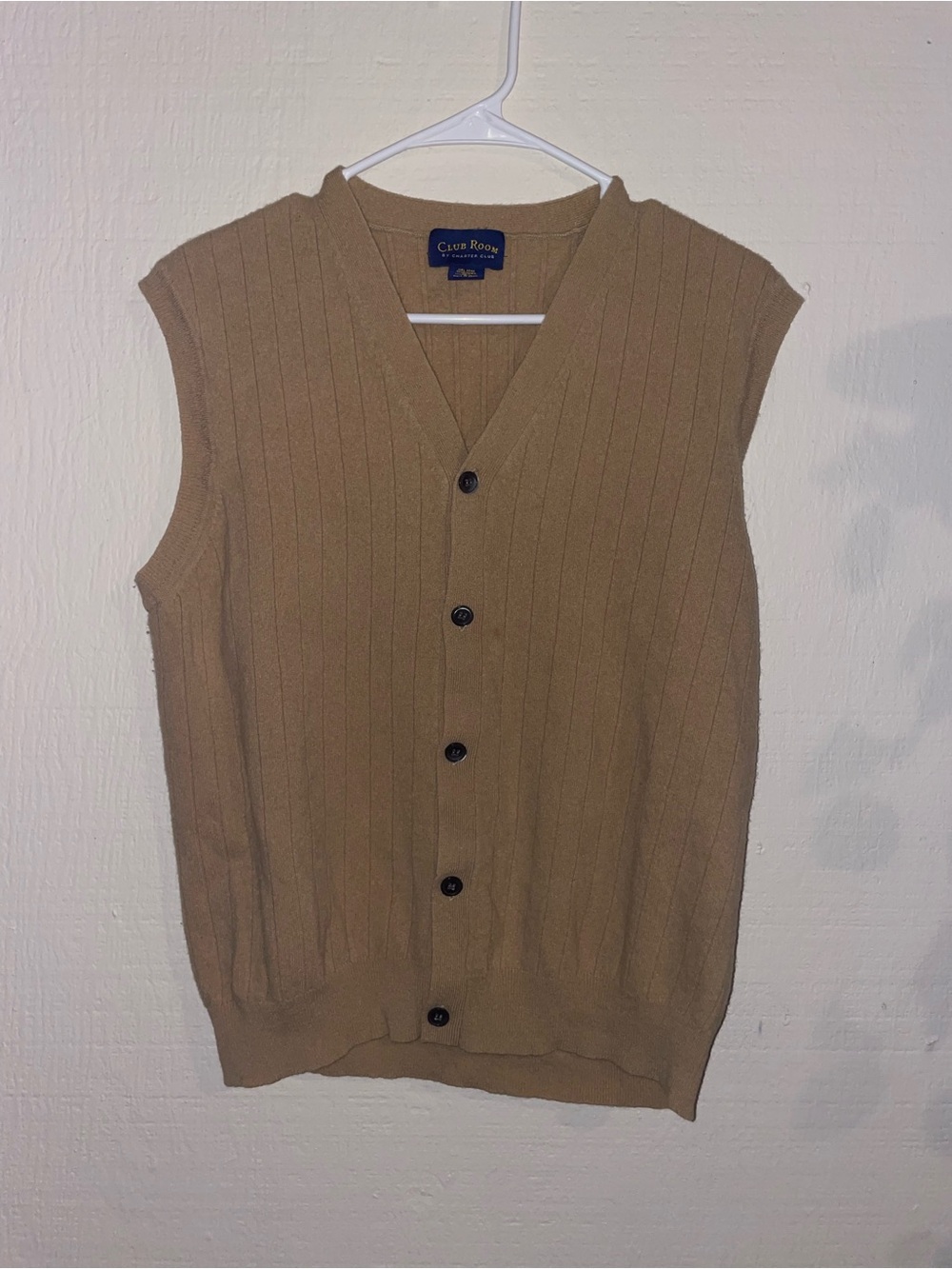Club Room 100% Lambswool Sweater Vest Tan Men's Large Grandpa Core Academic